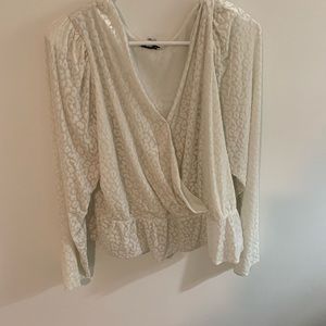 Express monochrome white velvet leopard print peplum top size XL